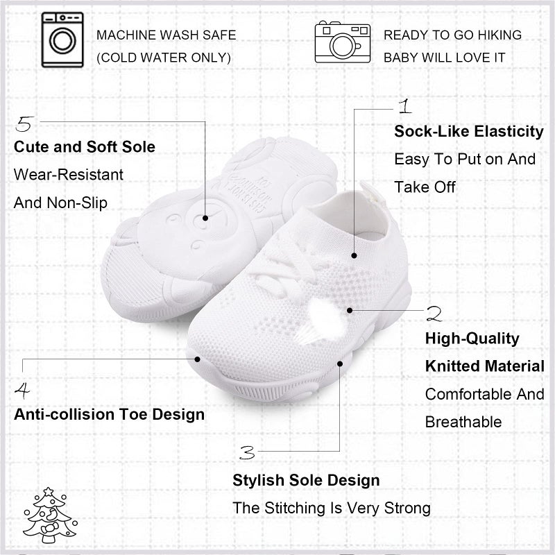 Charrost Unisex Toddler Sneakers 1-4 Years White 8 Toddler Medium Spring Summer Casual Breathable Mesh Slip-On Flat Sole Waterproof Anti-Skid Bear Character Botanical - Image 2